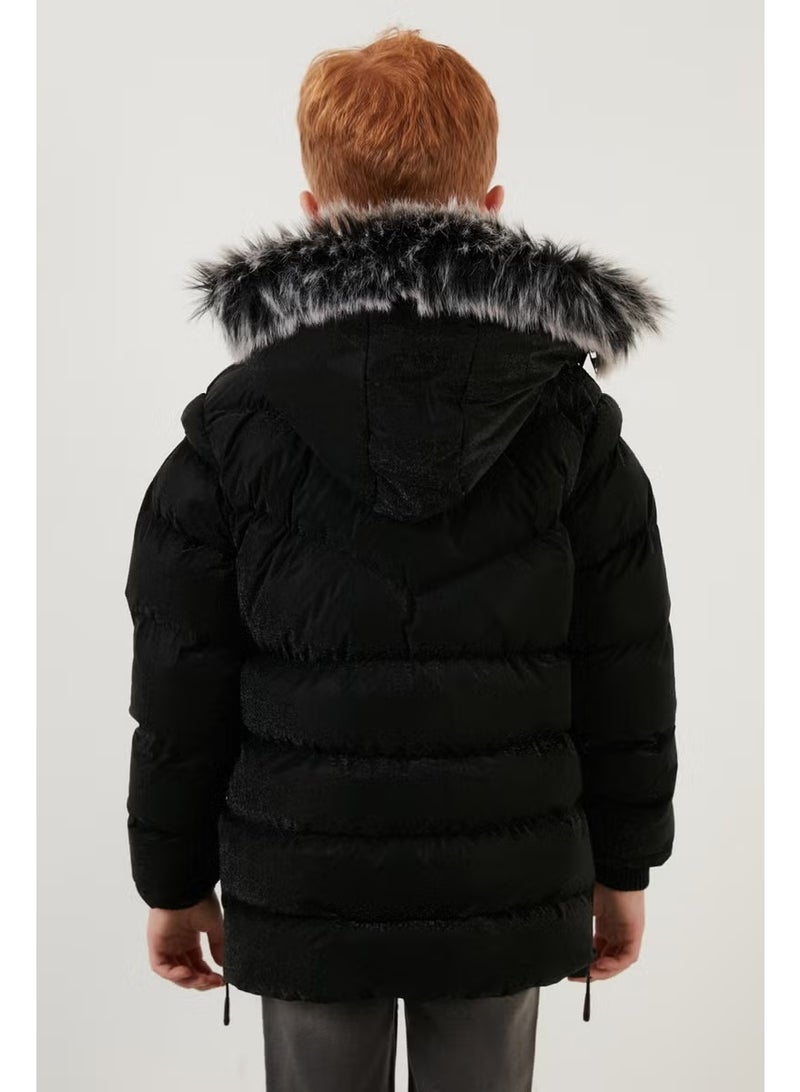 Lela Plush Lined Faux Fur Collar Removable Hooded Winter Coat Boys' Coat 5761906 - Image 4